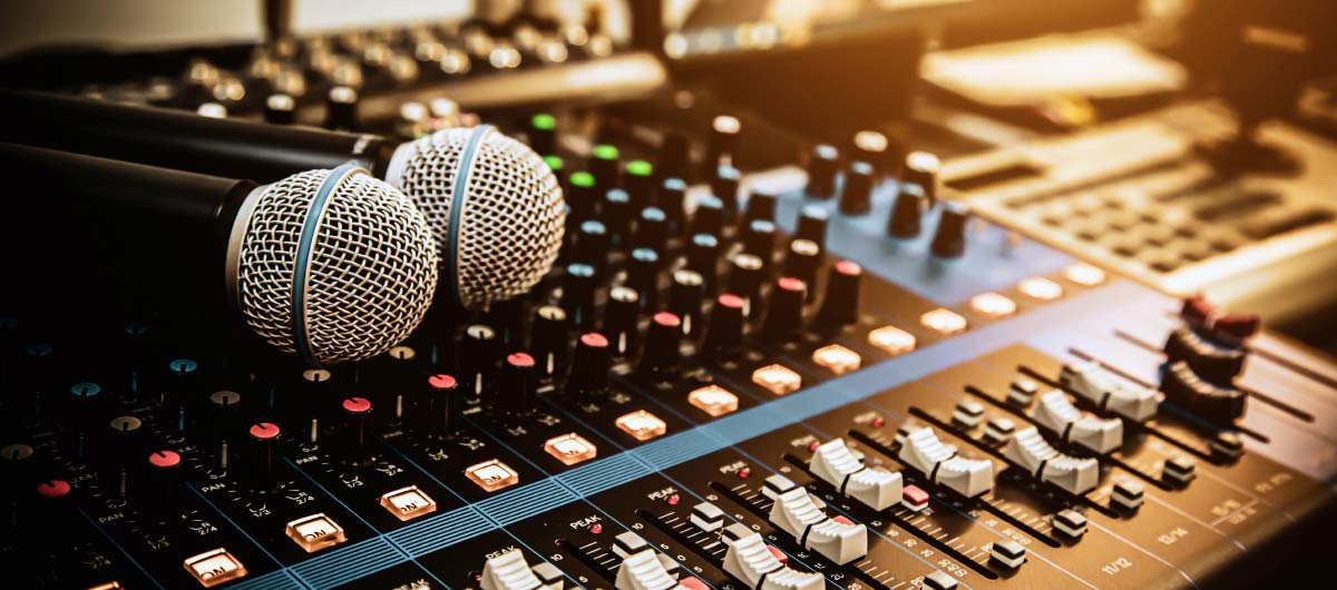 Intellectual property barrister Mark Engelman. Entertainment. Microphones on a soundboard.