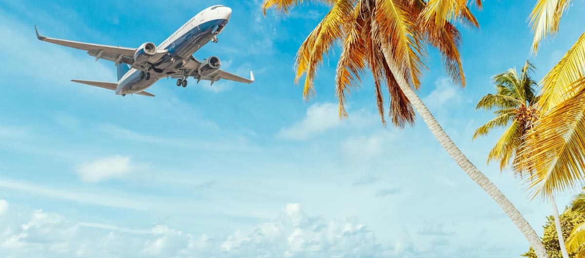 Intellectual property barrister Mark Engelman. Travel. Airplane preparing to land at beach destination.